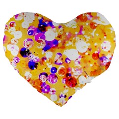 Summer Sequins Large 19  Premium Heart Shape Cushions