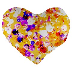 Summer Sequins Large 19  Premium Flano Heart Shape Cushions