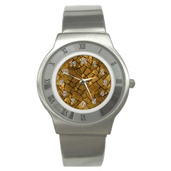 Golden Mosaic Texture Print Stainless Steel Watch by dflcprintsclothing