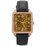 Golden Mosaic Texture Print Rose Gold Leather Watch  Front