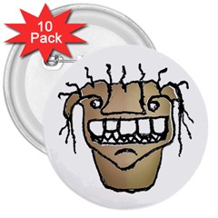 Sketchy Monster Head Drawing 3  Buttons (10 Pack) 