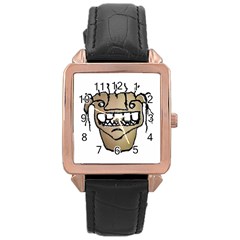 Sketchy Monster Head Drawing Rose Gold Leather Watch  by dflcprintsclothing