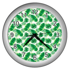 Tropical Leaf Pattern Wall Clock (silver) by Dutashop