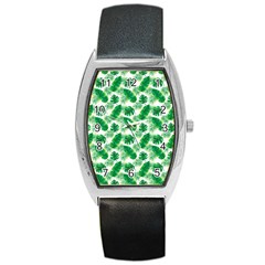 Tropical Leaf Pattern Barrel Style Metal Watch