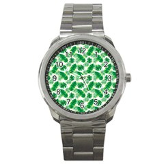 Tropical Leaf Pattern Sport Metal Watch by Dutashop