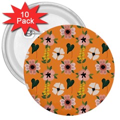 Flower Orange Pattern Floral 3  Buttons (10 Pack)  by Dutashop