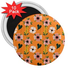 Flower Orange Pattern Floral 3  Magnets (10 Pack)  by Dutashop