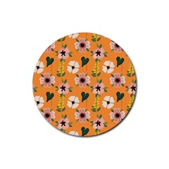 Flower Orange Pattern Floral Rubber Coaster (round)  by Dutashop