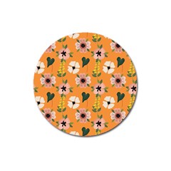 Flower Orange Pattern Floral Magnet 3  (round) by Dutashop