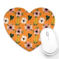 Flower Orange Pattern Floral Heart Mousepads by Dutashop