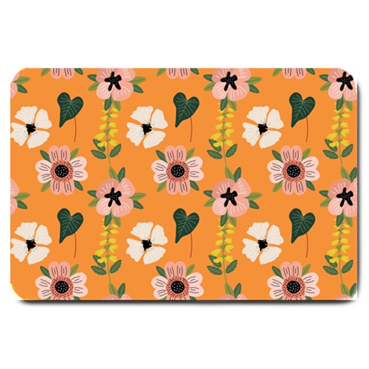 Flower Orange Pattern Floral Large Doormat 