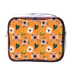 Flower Orange Pattern Floral Mini Toiletries Bag (one Side) by Dutashop