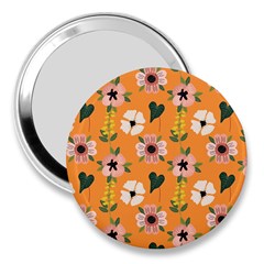 Flower Orange Pattern Floral 3  Handbag Mirrors by Dutashop