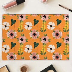 Flower Orange Pattern Floral Cosmetic Bag (xxl)