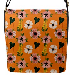 Flower Orange Pattern Floral Flap Closure Messenger Bag (s) by Dutashop