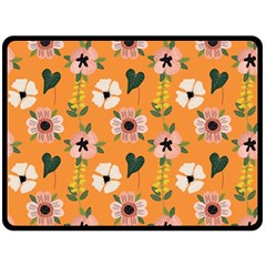 Flower Orange Pattern Floral Double Sided Fleece Blanket (large)  by Dutashop