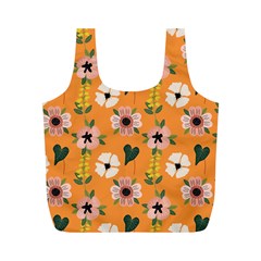 Flower Orange Pattern Floral Full Print Recycle Bag (m)