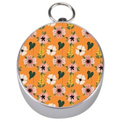 Flower Orange Pattern Floral Silver Compasses by Dutashop