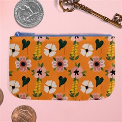 Flower Orange Pattern Floral Large Coin Purse by Dutashop