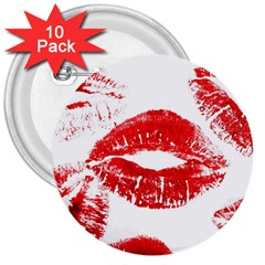 Red Lipsticks Lips Make Up Makeup 3  Buttons (10 Pack)  by Dutashop