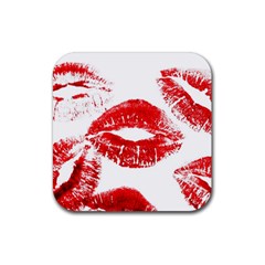 Red Lipsticks Lips Make Up Makeup Rubber Coaster (square)  by Dutashop