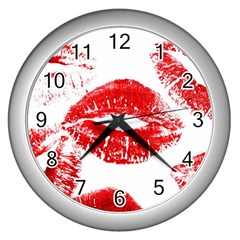 Red Lipsticks Lips Make Up Makeup Wall Clock (silver) by Dutashop