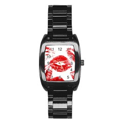 Red Lipsticks Lips Make Up Makeup Stainless Steel Barrel Watch by Dutashop