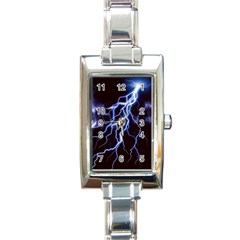 Blue Thunder at night, Colorful Lightning graphic Rectangle Italian Charm Watch