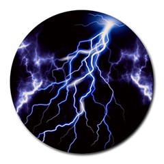 Blue Thunder at night, Colorful Lightning graphic Round Mousepads