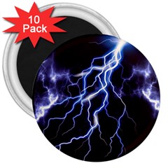 Blue Thunder at night, Colorful Lightning graphic 3  Magnets (10 pack) 