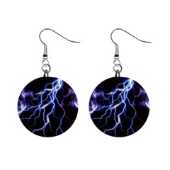 Blue Thunder at night, Colorful Lightning graphic Mini Button Earrings