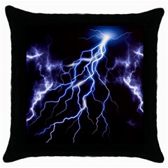 Blue Thunder at night, Colorful Lightning graphic Throw Pillow Case (Black)