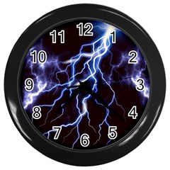 Blue Thunder at night, Colorful Lightning graphic Wall Clock (Black)