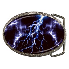 Blue Thunder at night, Colorful Lightning graphic Belt Buckles