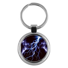 Blue Thunder at night, Colorful Lightning graphic Key Chain (Round)