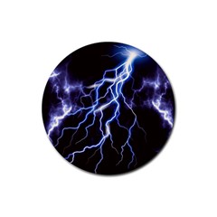 Blue Thunder At Night, Colorful Lightning Graphic Rubber Round Coaster (4 Pack)  by picsaspassion