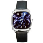 Blue Thunder at night, Colorful Lightning graphic Square Metal Watch Front