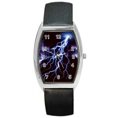 Blue Thunder at night, Colorful Lightning graphic Barrel Style Metal Watch