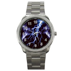 Blue Thunder at night, Colorful Lightning graphic Sport Metal Watch