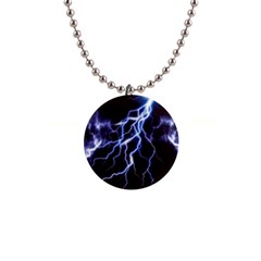 Blue Thunder at night, Colorful Lightning graphic 1  Button Necklace