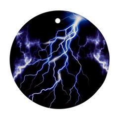 Blue Thunder at night, Colorful Lightning graphic Round Ornament (Two Sides)