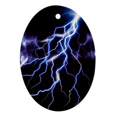 Blue Thunder at night, Colorful Lightning graphic Oval Ornament (Two Sides)