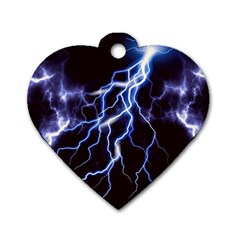 Blue Thunder at night, Colorful Lightning graphic Dog Tag Heart (Two Sides)