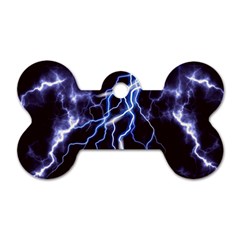 Blue Thunder at night, Colorful Lightning graphic Dog Tag Bone (One Side)