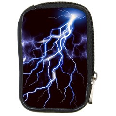 Blue Thunder at night, Colorful Lightning graphic Compact Camera Leather Case