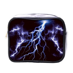 Blue Thunder at night, Colorful Lightning graphic Mini Toiletries Bag (One Side)