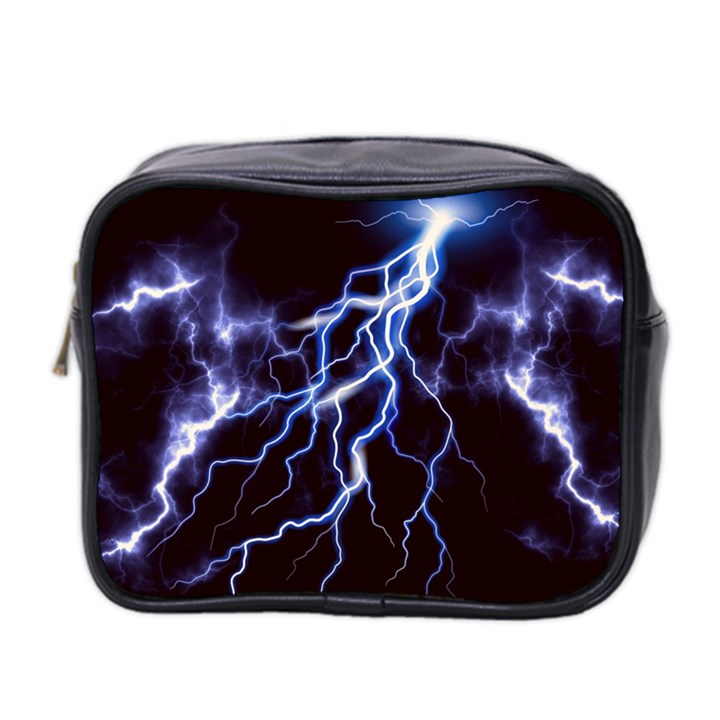 Blue Thunder at night, Colorful Lightning graphic Mini Toiletries Bag (Two Sides)