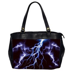 Blue Thunder at night, Colorful Lightning graphic Oversize Office Handbag (2 Sides)