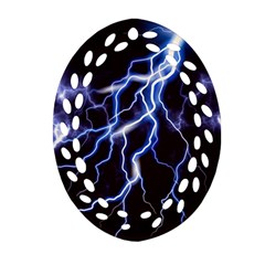 Blue Thunder at night, Colorful Lightning graphic Ornament (Oval Filigree)