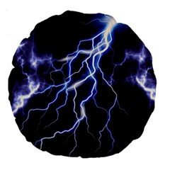 Blue Thunder at night, Colorful Lightning graphic Large 18  Premium Round Cushions